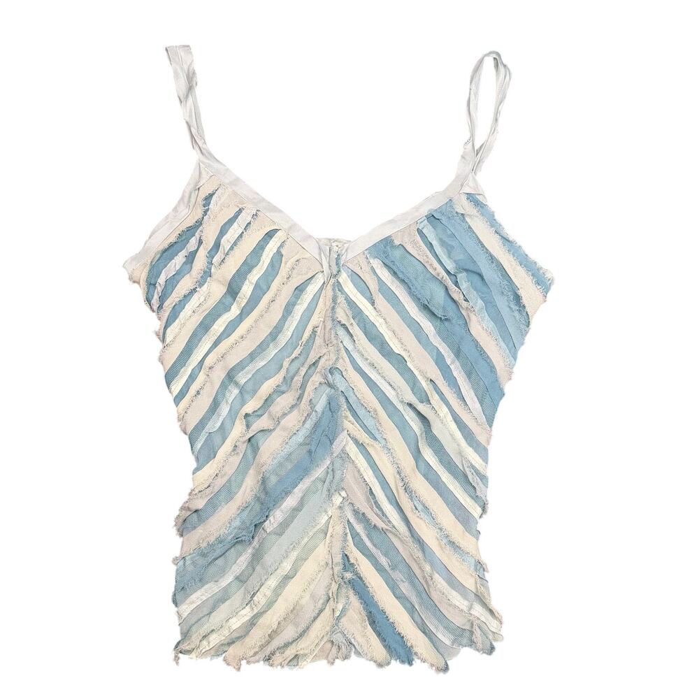 MNG Mango Deconstructed Y2K Silk Layered Mesh Striped Cami Top Large